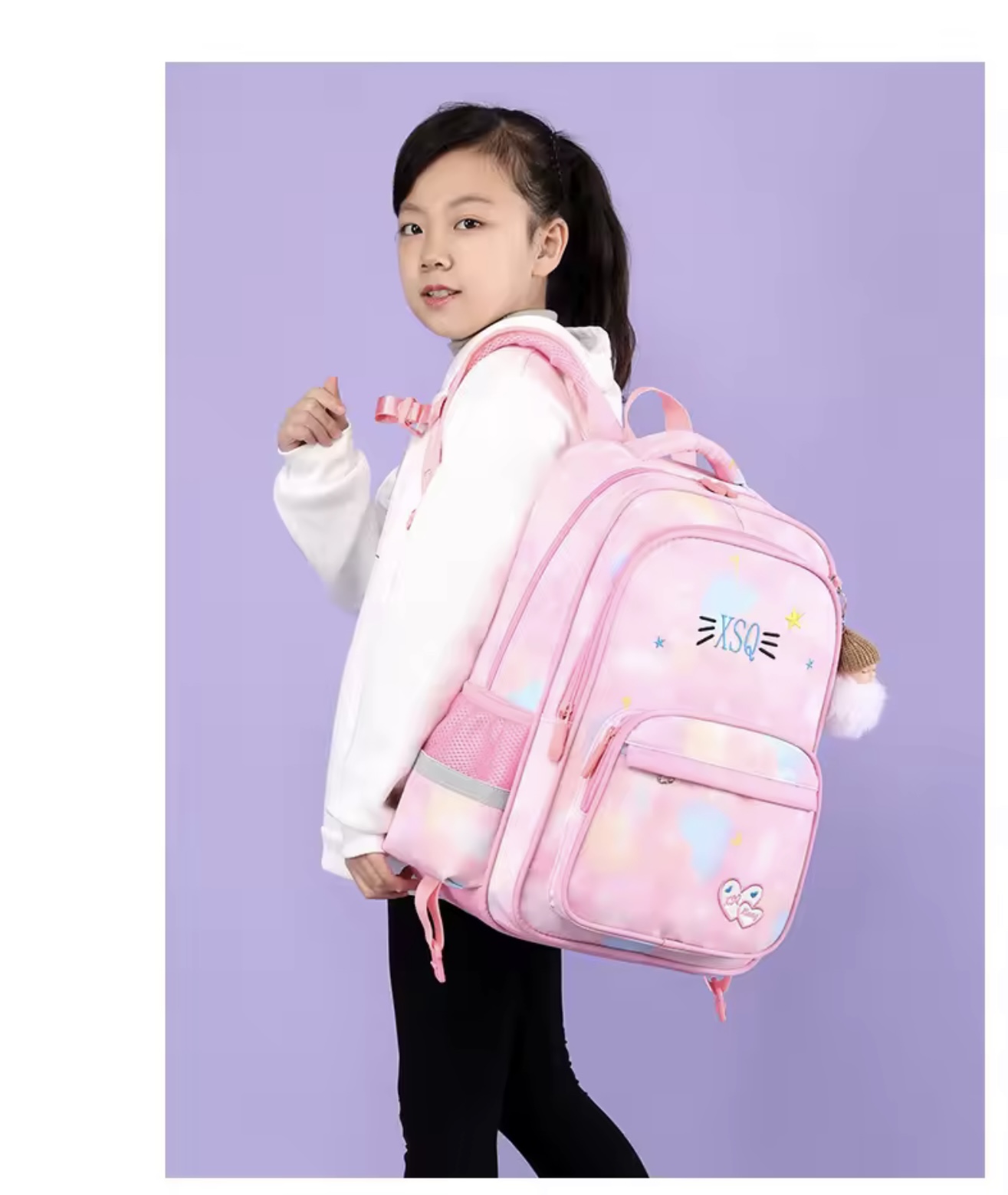 Cute Pink & Blue Gradient Girls' School Backpack with Orthopedic Support and Reflective Details - Image 4