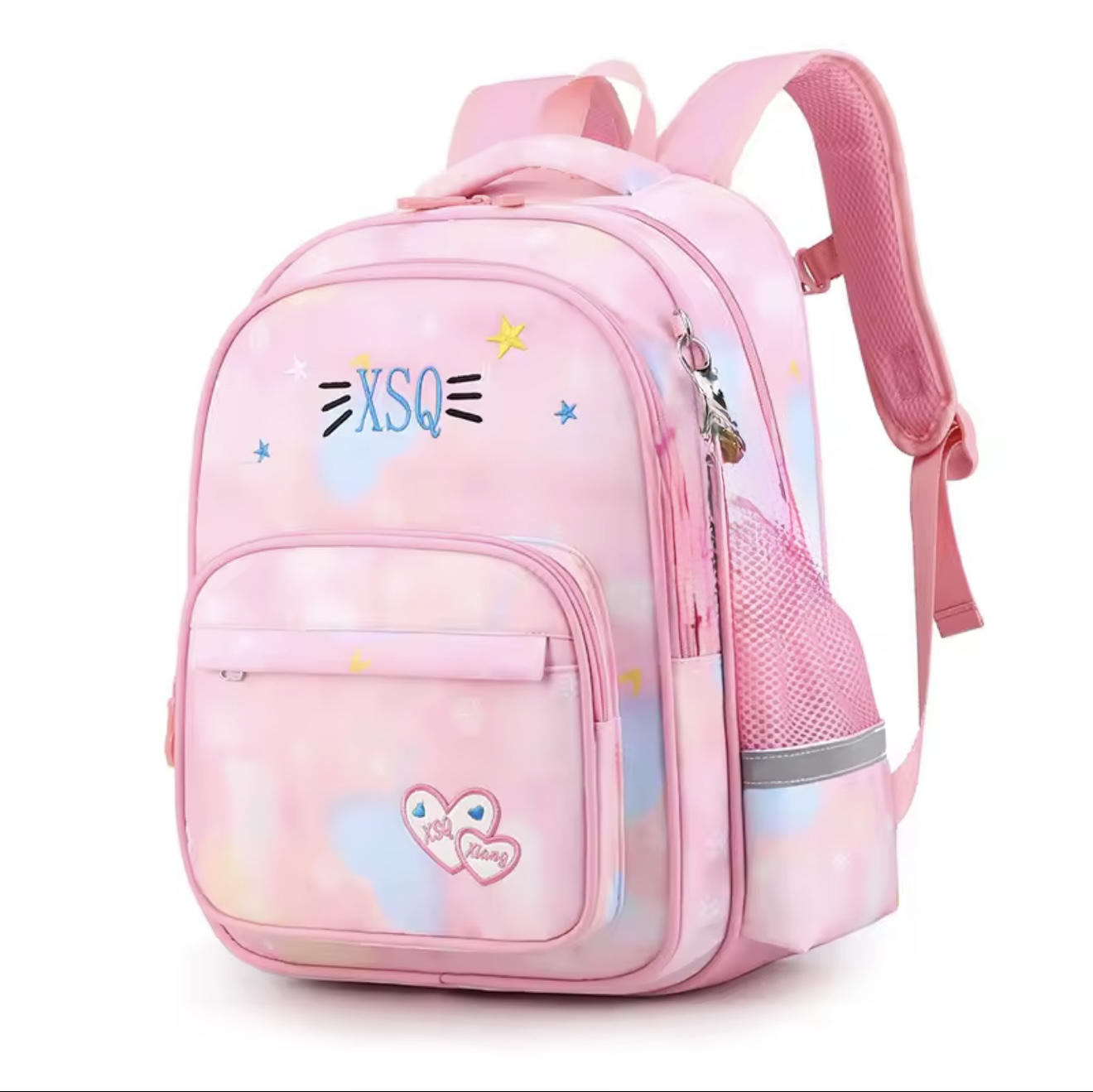 Cute Pink & Blue Gradient Girls' School Backpack with Orthopedic Support and Reflective Details