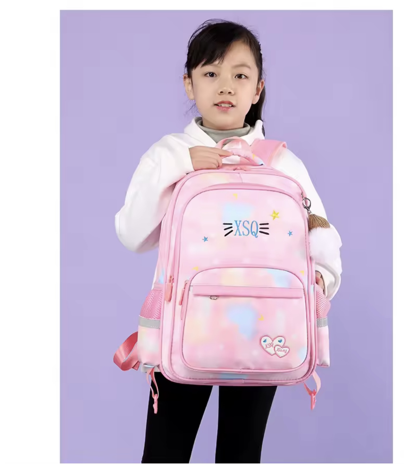 Cute Pink & Blue Gradient Girls' School Backpack with Orthopedic Support and Reflective Details - Image 3