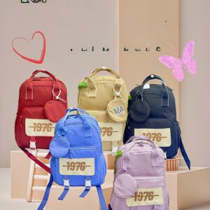Vintage-Inspired 1976 Collection: Multi-Pocket Waterproof School College University Or Daily Life Use Backpacks with Detachable Pouch for Girls