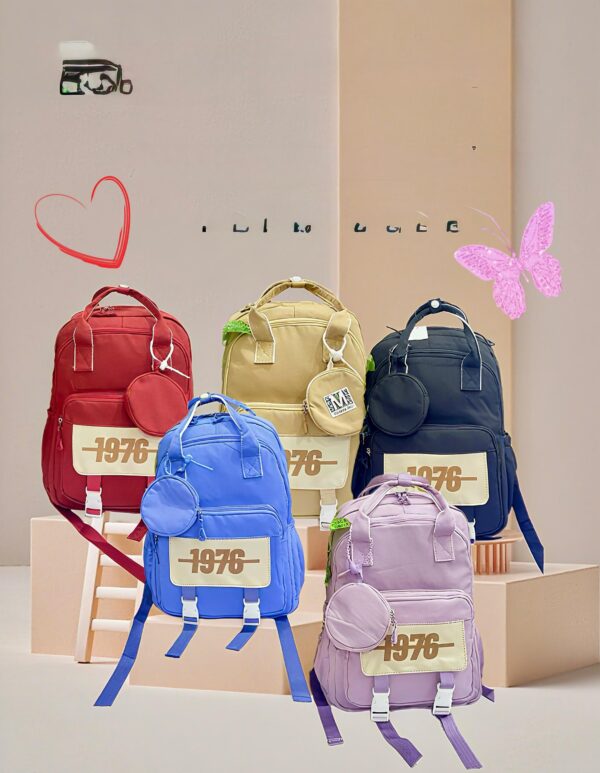 Vintage-Inspired 1976 Collection: Multi-Pocket Waterproof School College University Or Daily Life Use Backpacks with Detachable Pouch for Girls