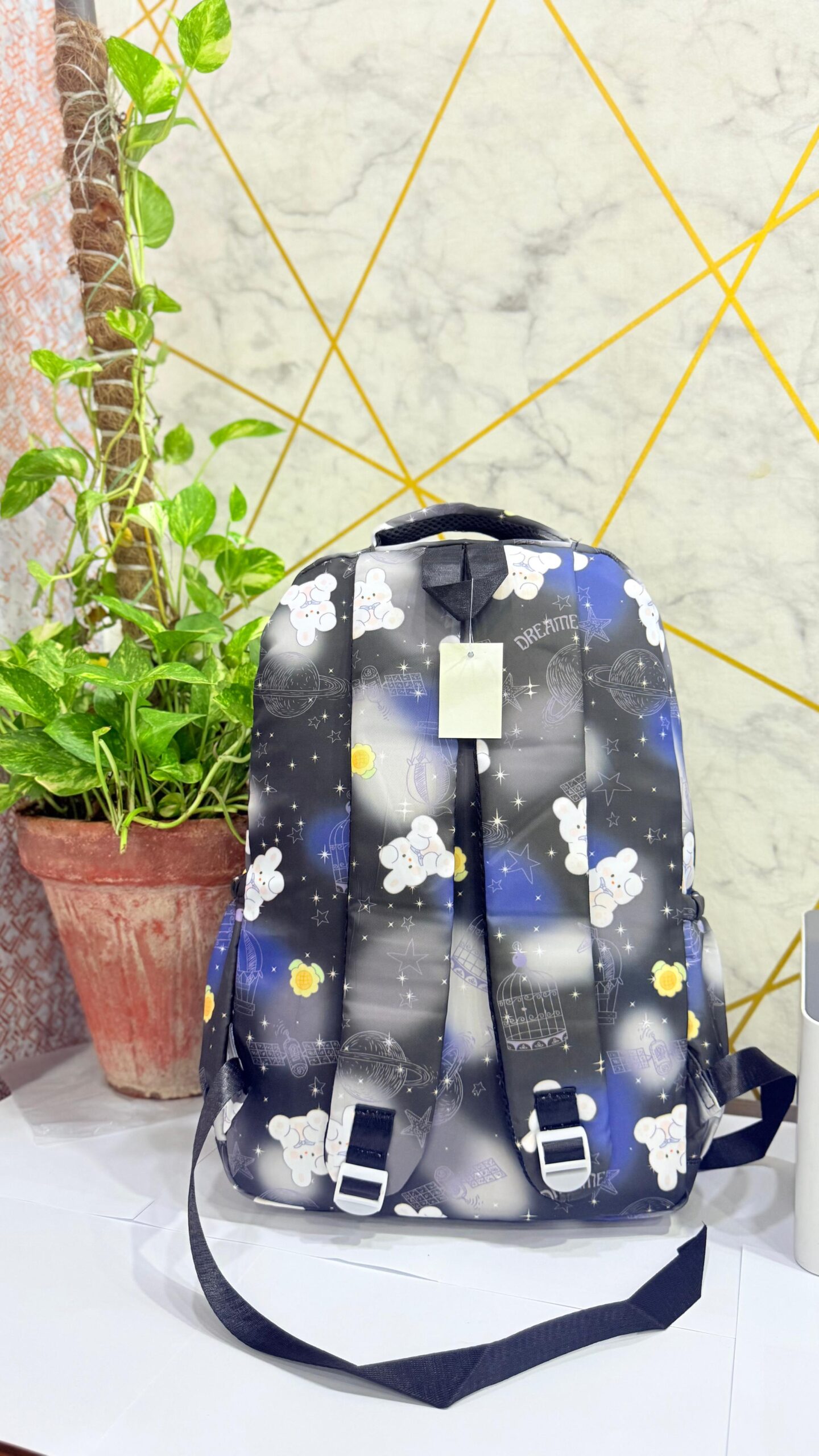 Charming Pastel Printed Backpacks for Girls with Adorable Teddy Bear Charms - Image 3