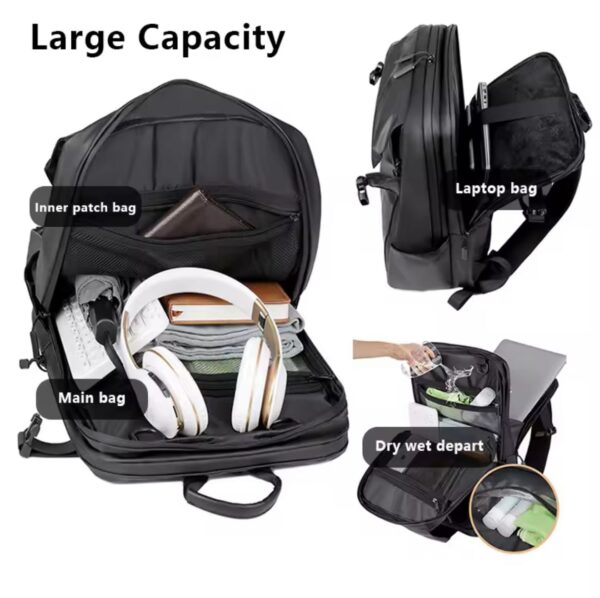 Black Multifunctional Business & Travel Laptop Backpack - Image 10