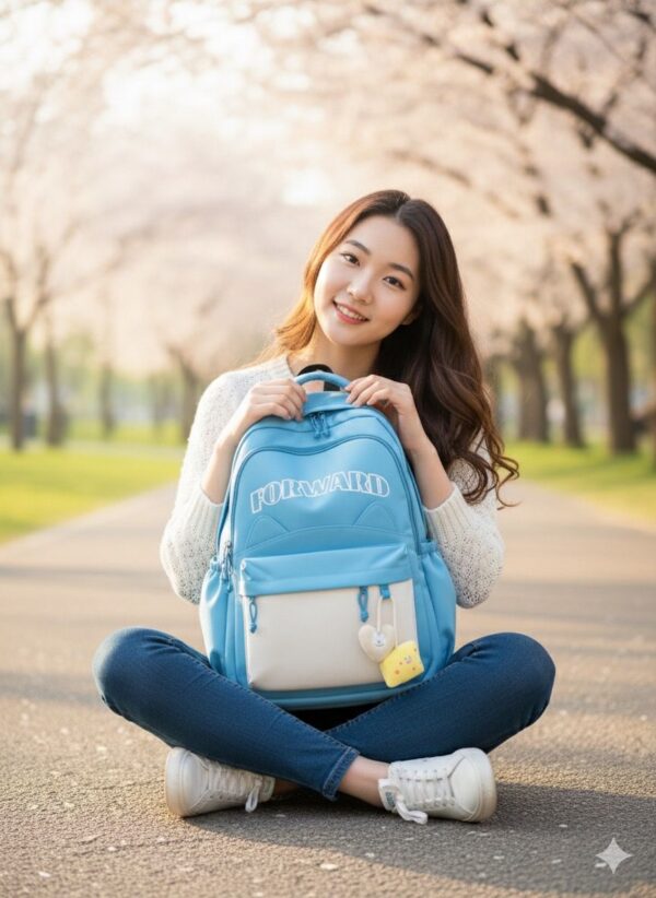 Stylish "FORWARD" Contrast Backpack - Korean-Inspired School & Casual Daypack - Image 7