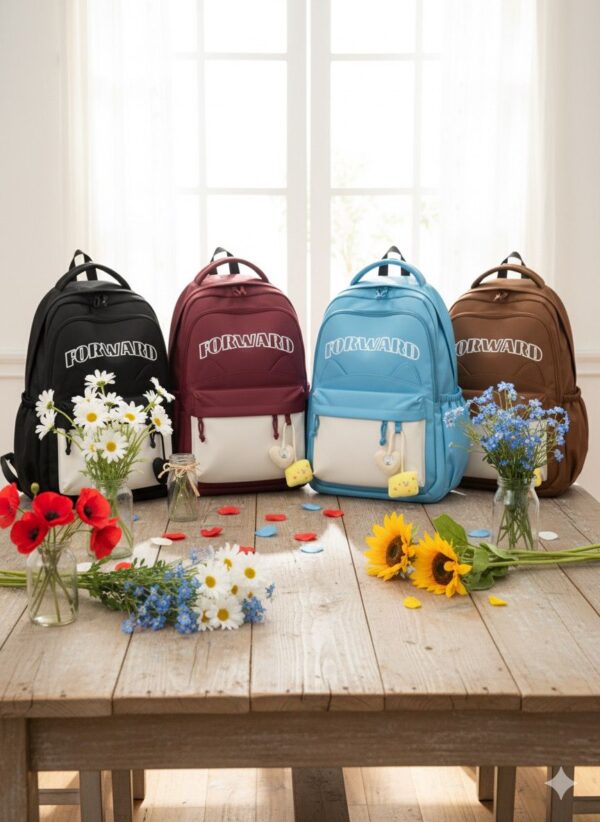 Stylish "FORWARD" Contrast Backpack - Korean-Inspired School & Casual Daypack - Image 6